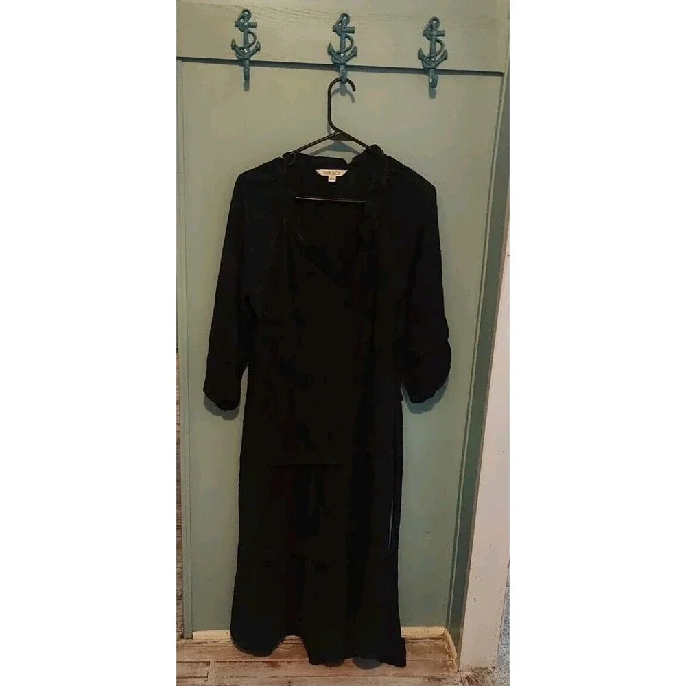 ! Tiered Midi Ruffle Jacquard Print Dress Large Black 3/4 Sleeves - Picture 1 of 11